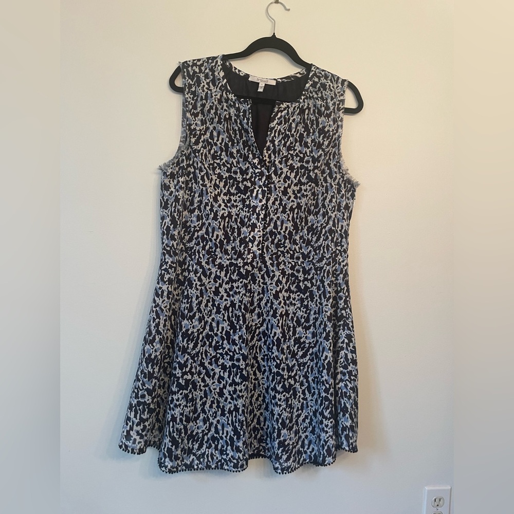 10 Crosby Derek Lam Black and Blue Abstract Midi Dress SZ12